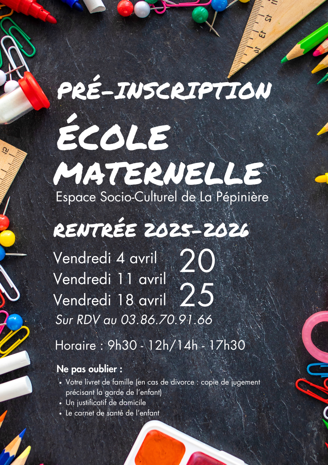 Pré-inscription école maternelle rentrée 2025-2026 à La Charité-sur-Loire