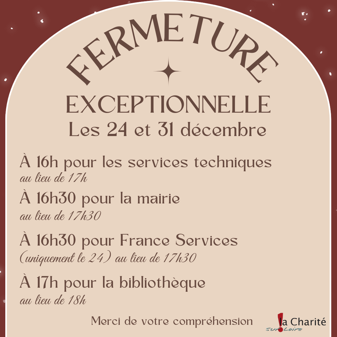 Fermeture exceptionnelle une heure plus tôt des bâtiments municipaux à La Charité-sur-Loire